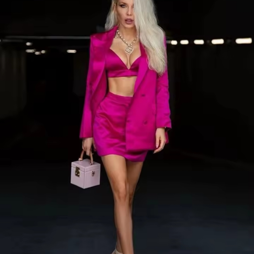 Pieces Set Slim blazer&Sexy V-neck Top &High Waist Pencil Skirt Suit Elegant Wo - Picture 8 of 9